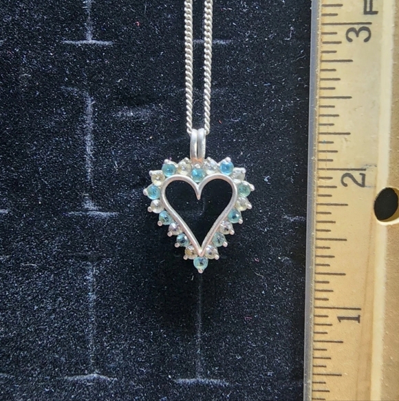Sterling Silver/Blue Topaz/Diamond Heart Pendant And Necklace Tested+